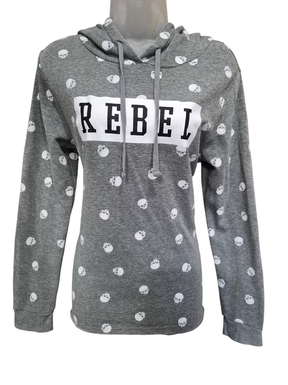 Modern Lux 'Rebel' Grey Skull-Print Hoodie